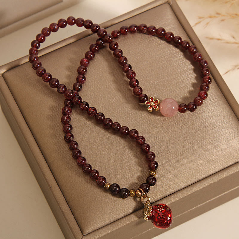Braccialetto di protezione con campanella a forma di fiore, perline di quarzo rosa granato ultrasottili naturali da 3 mm Buddha Stones