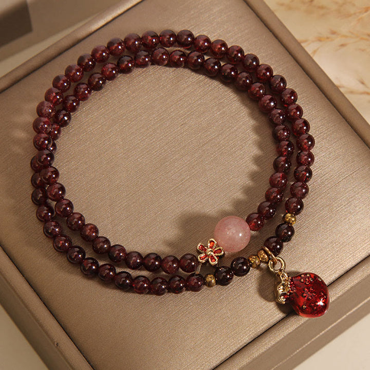Braccialetto di protezione con campanella a forma di fiore, perline di quarzo rosa granato ultrasottili naturali da 3 mm Buddha Stones