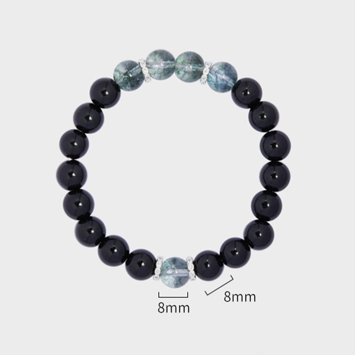 Bracciale Buddha Stones in argento sterling 925 con ossidiana nera e verde Phantom Strength