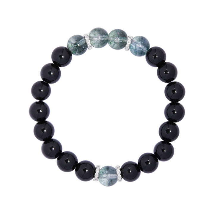 Bracciale Buddha Stones in argento sterling 925 con ossidiana nera e verde Phantom Strength