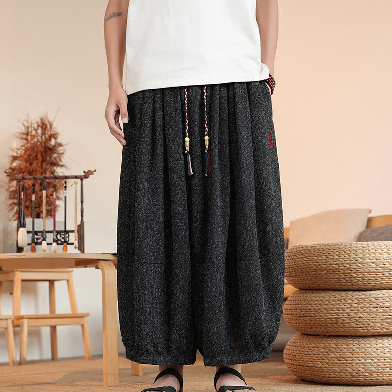 Pantaloni harem da uomo alla caviglia con coulisse, con ricamo Buddha Stones Summer Characters e tasche