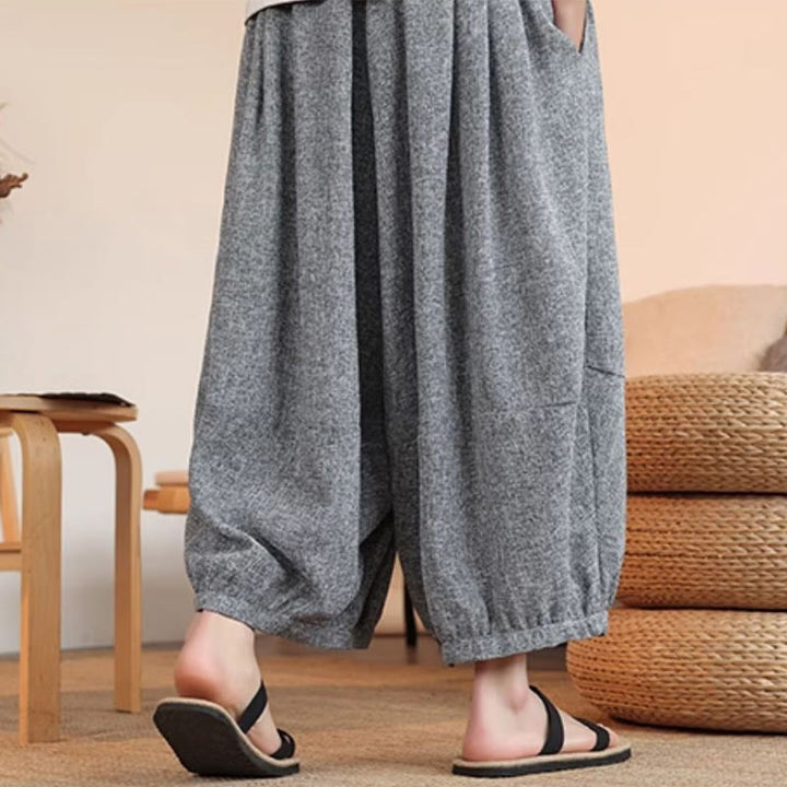 Pantaloni harem da uomo alla caviglia con coulisse, con ricamo Buddha Stones Summer Characters e tasche