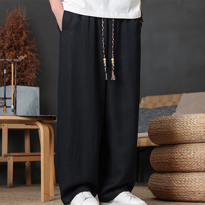 Pantaloni da uomo casual con coulisse e tasche, modello Buddha Stones, tinta unita