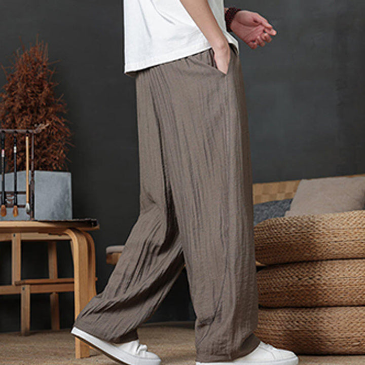Pantaloni da uomo casual con coulisse e tasche, modello Buddha Stones, tinta unita