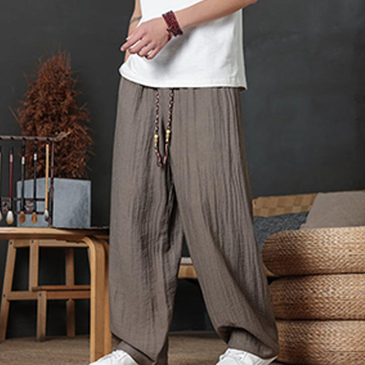 Pantaloni da uomo casual con coulisse e tasche, modello Buddha Stones, tinta unita