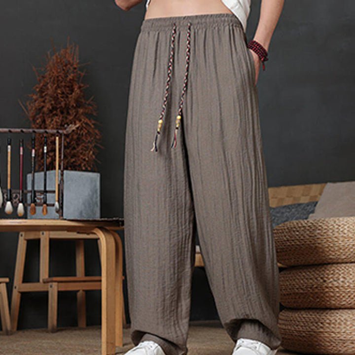 Pantaloni da uomo casual con coulisse e tasche, modello Buddha Stones, tinta unita