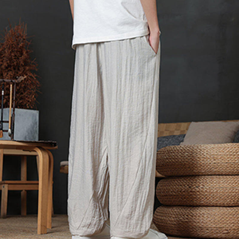 Pantaloni da uomo casual con coulisse e tasche, modello Buddha Stones, tinta unita