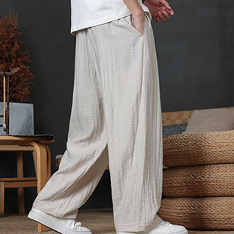 Pantaloni da uomo casual con coulisse e tasche, modello Buddha Stones, tinta unita