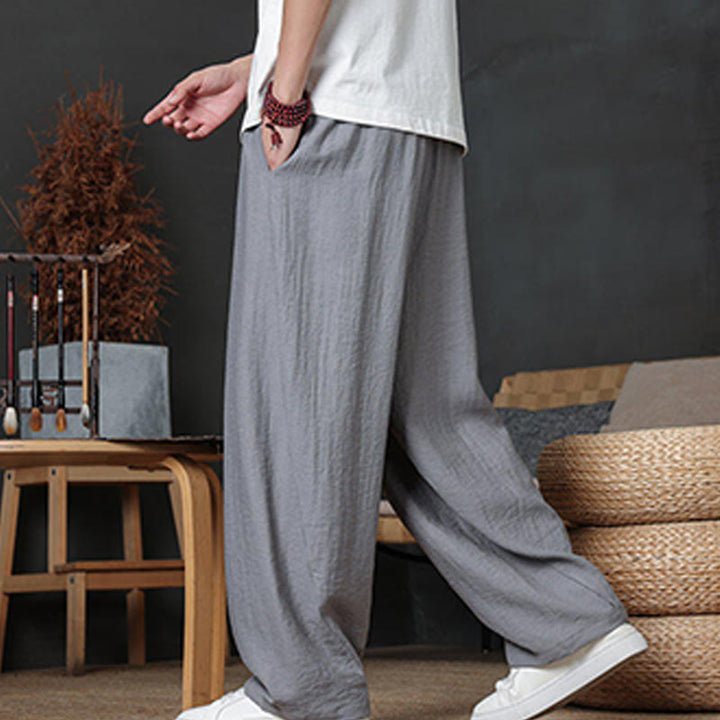 Pantaloni da uomo casual con coulisse e tasche, modello Buddha Stones, tinta unita