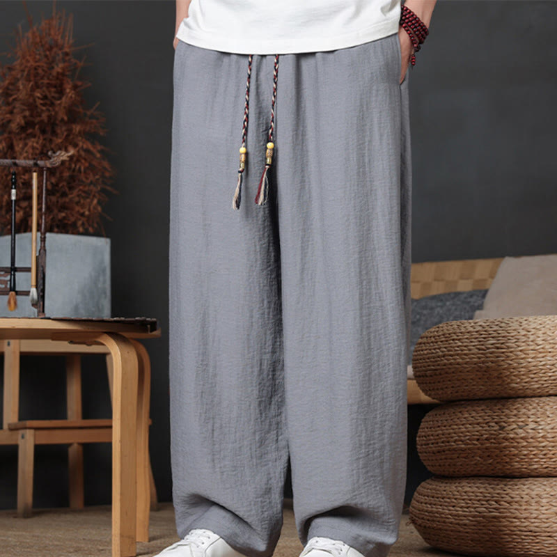 Pantaloni da uomo casual con coulisse e tasche, modello Buddha Stones, tinta unita