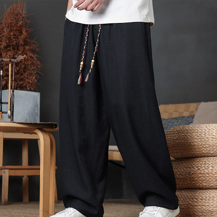 Pantaloni da uomo casual con coulisse e tasche, modello Buddha Stones, tinta unita