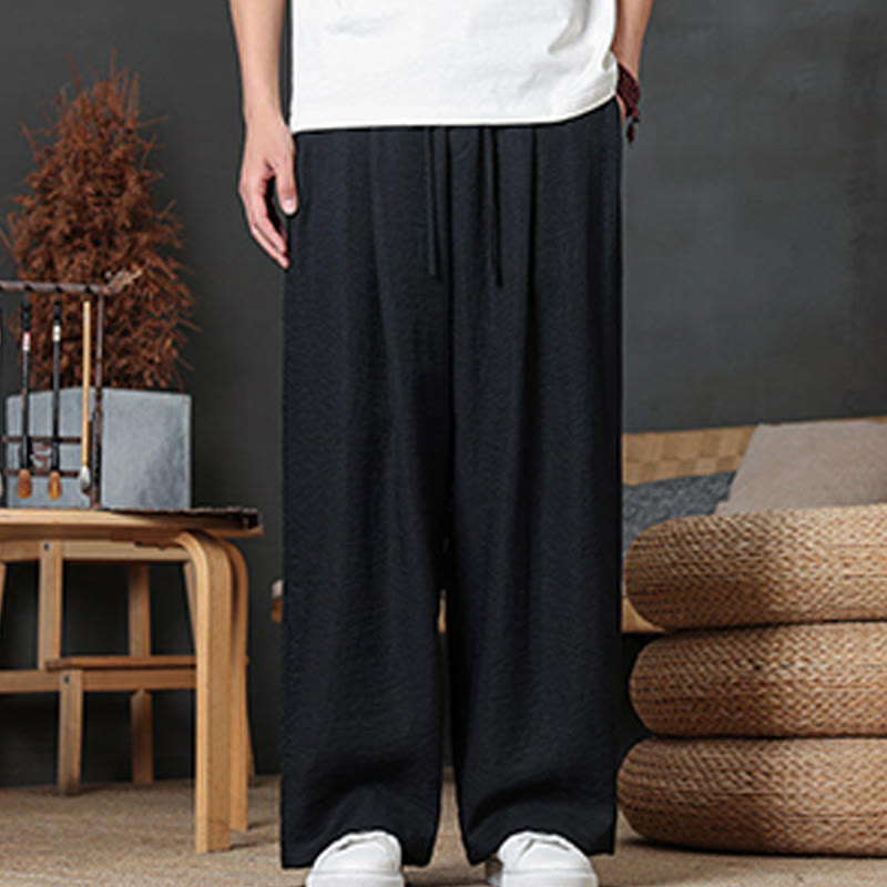 Pantaloni da uomo casual con coulisse e tasche, modello Buddha Stones, tinta unita