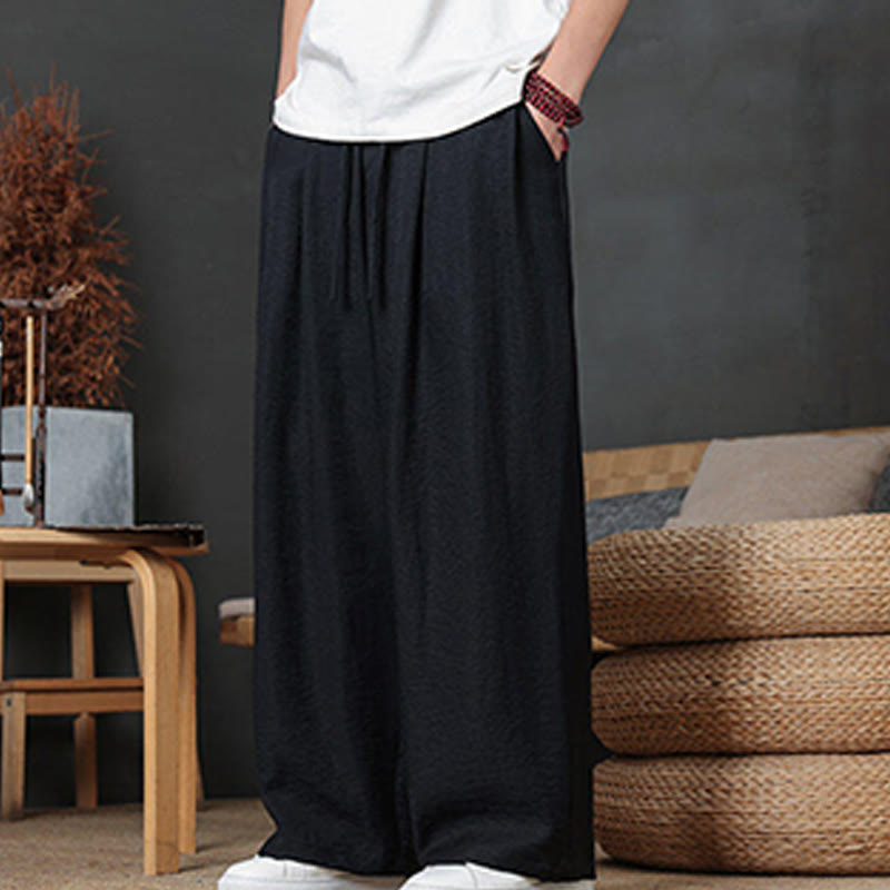 Pantaloni da uomo casual con coulisse e tasche, modello Buddha Stones, tinta unita