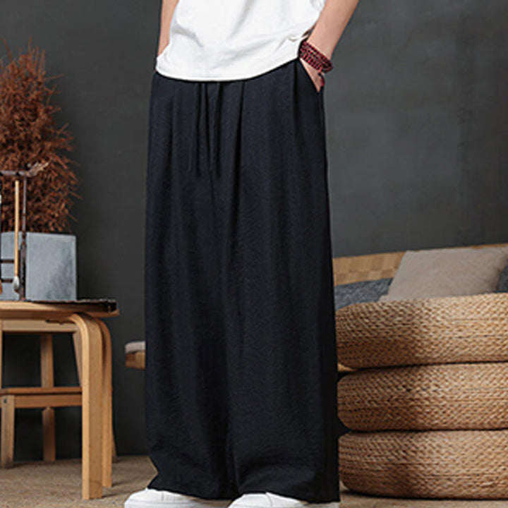 Pantaloni da uomo casual con coulisse e tasche, modello Buddha Stones, tinta unita