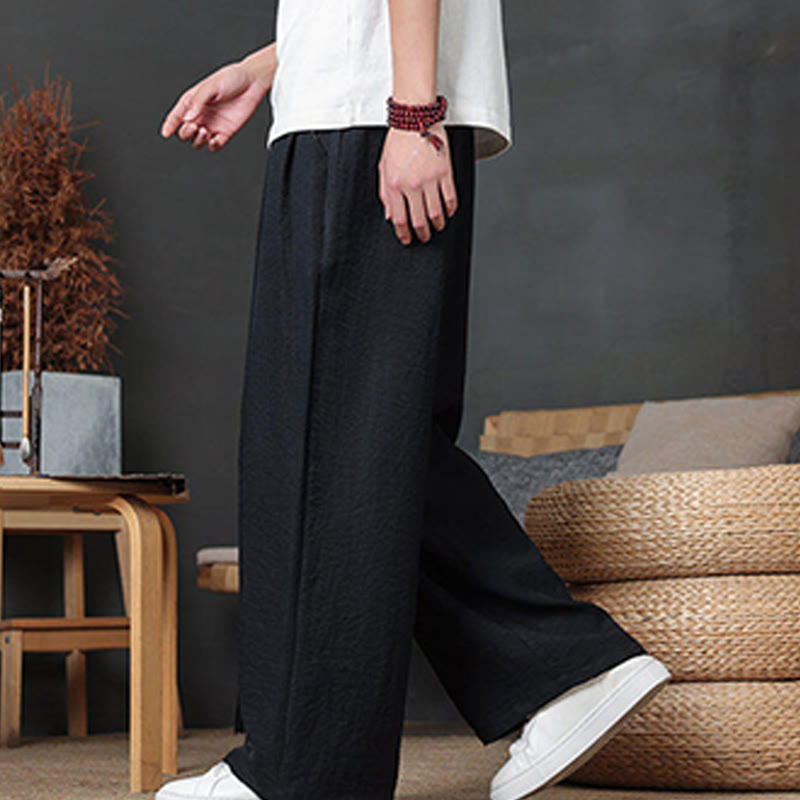 Pantaloni da uomo casual con coulisse e tasche, modello Buddha Stones, tinta unita