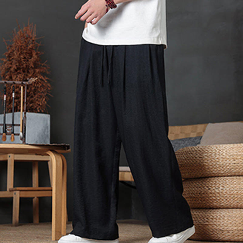 Pantaloni da uomo casual con coulisse e tasche, modello Buddha Stones, tinta unita