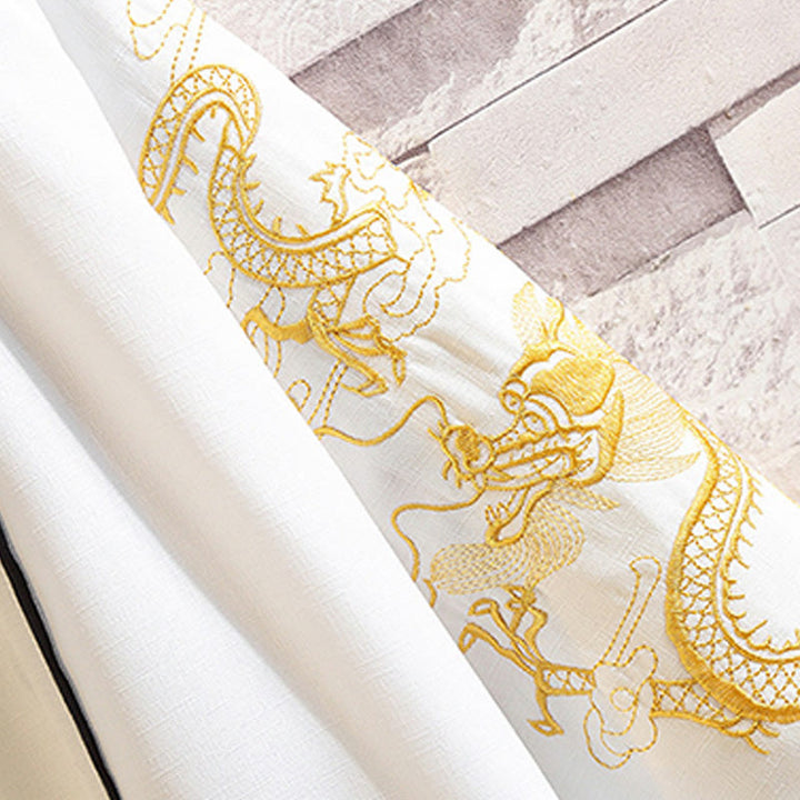 Giacca da uomo con kimono aperto sul davanti, ricamo di Buddha Stones, drago, fenice, nuvola di buon auspicio, onde, foglie, gru - image 22