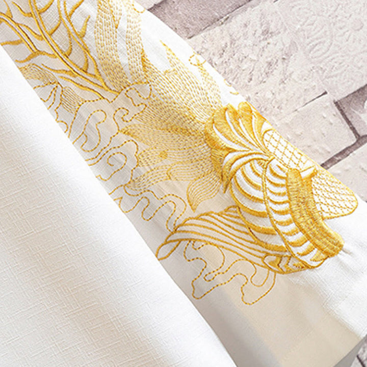 Giacca da uomo con kimono aperto sul davanti, ricamo di Buddha Stones, drago, fenice, nuvola di buon auspicio, onde, foglie, gru - image 24