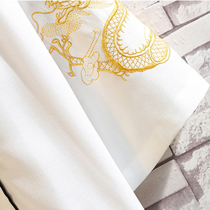 Giacca da uomo con kimono aperto sul davanti, ricamo di Buddha Stones, drago, fenice, nuvola di buon auspicio, onde, foglie, gru - image 32