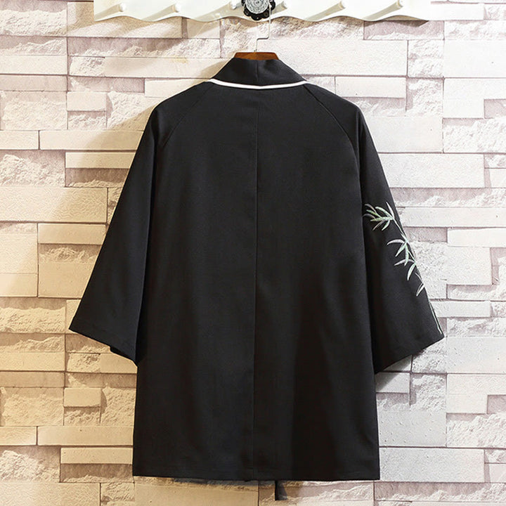 Giacca da uomo con kimono aperto sul davanti, ricamo di Buddha Stones, drago, fenice, nuvola di buon auspicio, onde, foglie, gru - image 15