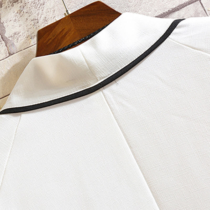 Giacca da uomo con kimono aperto sul davanti, ricamo di Buddha Stones, drago, fenice, nuvola di buon auspicio, onde, foglie, gru - image 26