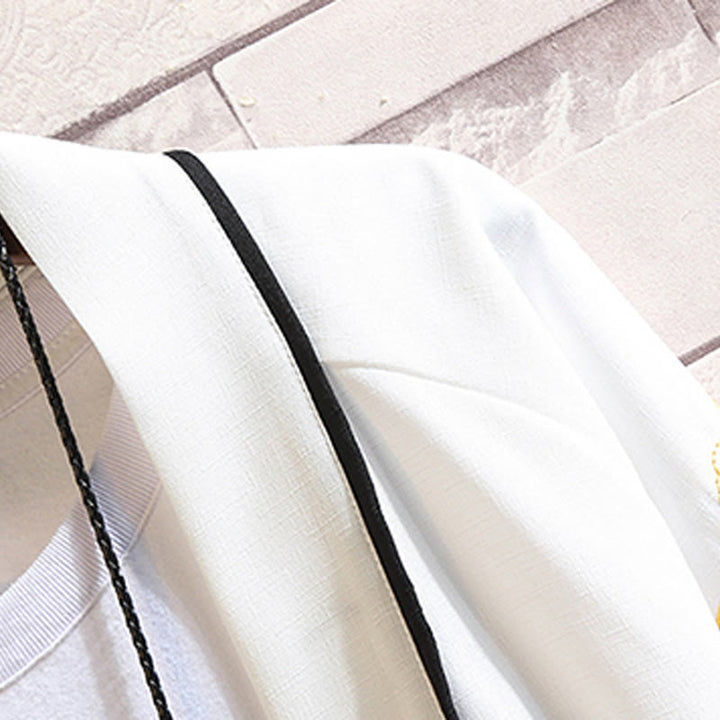 Giacca da uomo con kimono aperto sul davanti, ricamo di Buddha Stones, drago, fenice, nuvola di buon auspicio, onde, foglie, gru