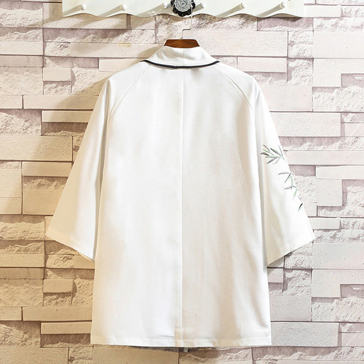 Giacca da uomo con kimono aperto sul davanti, ricamo di Buddha Stones, drago, fenice, nuvola di buon auspicio, onde, foglie, gru - image 17