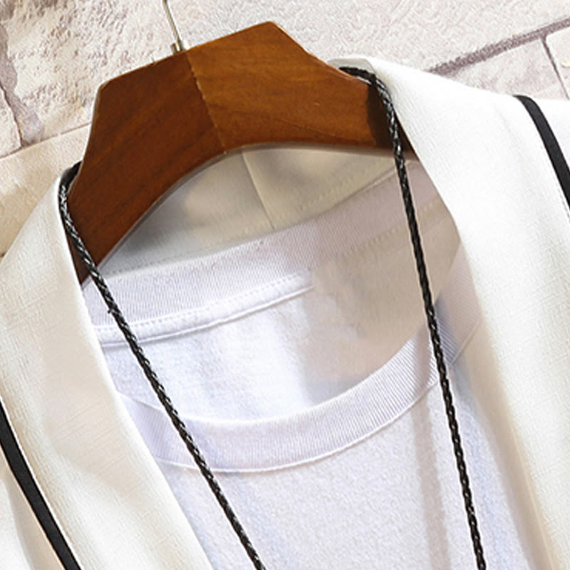 Giacca da uomo con kimono aperto sul davanti, ricamo di Buddha Stones, drago, fenice, nuvola di buon auspicio, onde, foglie, gru - image 25