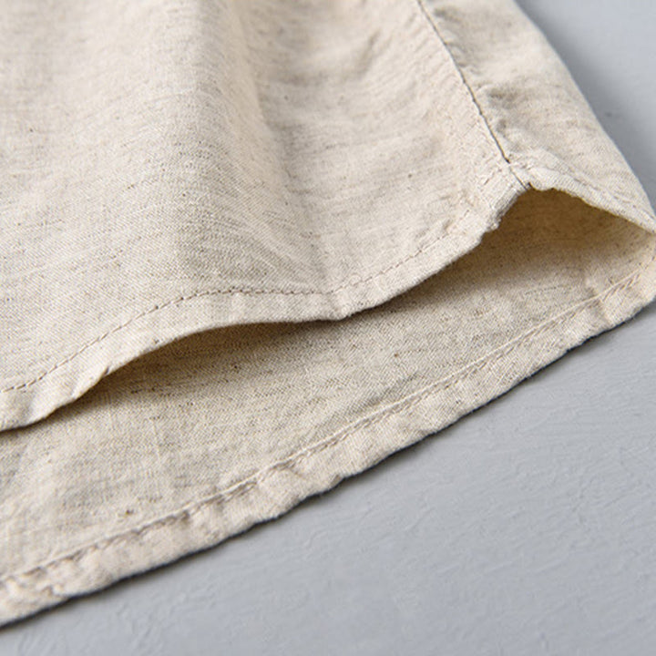 Camicia da uomo in cotone e lino a maniche corte con bottoni a metà tinta unita, modello Buddha Stones - image 9