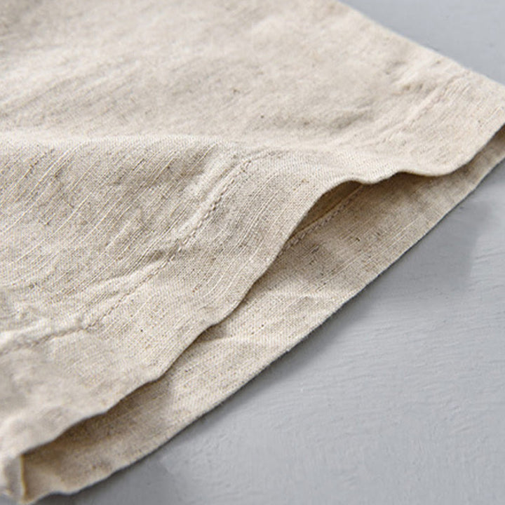 Camicia da uomo in cotone e lino a maniche corte con bottoni a metà tinta unita, modello Buddha Stones - image 8