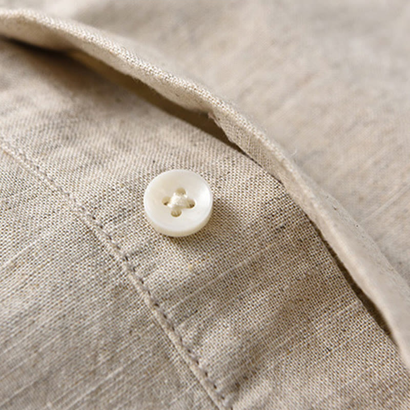Camicia da uomo in cotone e lino a maniche corte con bottoni a metà tinta unita, modello Buddha Stones - image 6
