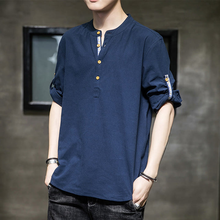 Camicia da uomo in lino con maniche corte e bottoni a metà polpaccio, modello Buddha Stones Summer Solid - SteelBlue - US/UK/AU46, EU56 (5XL) - image 17