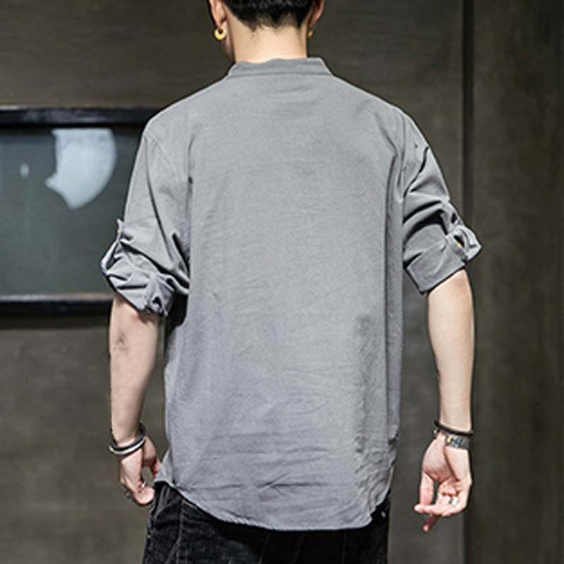 Camicia da uomo in lino con maniche corte e bottoni a metà polpaccio, modello Buddha Stones Summer Solid - image 2