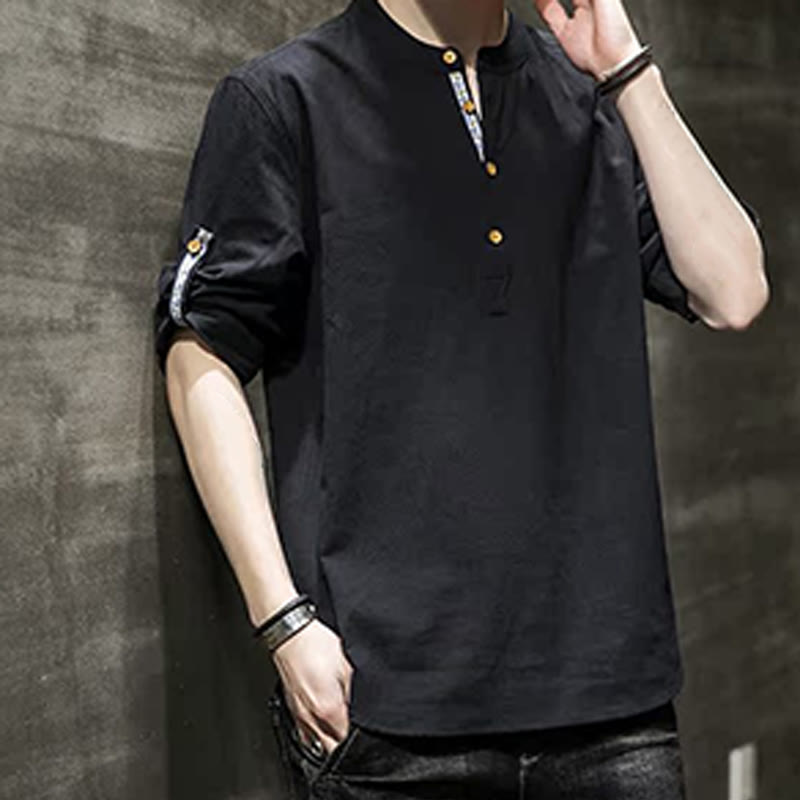 Camicia da uomo in lino con maniche corte e bottoni a metà polpaccio, modello Buddha Stones Summer Solid - image 15