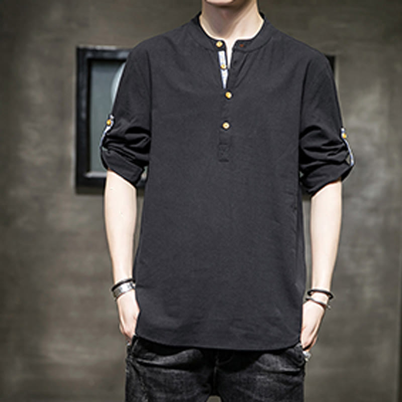 Camicia da uomo in lino con maniche corte e bottoni a metà polpaccio, modello Buddha Stones Summer Solid - image 13