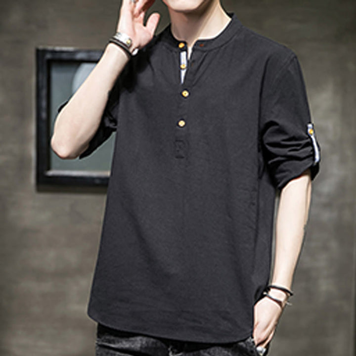 Camicia da uomo in lino con maniche corte e bottoni a metà polpaccio, modello Buddha Stones Summer Solid - image 16