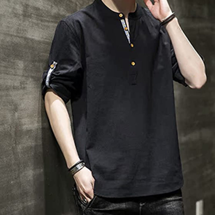 Camicia da uomo in lino con maniche corte e bottoni a metà polpaccio, modello Buddha Stones Summer Solid - image 15