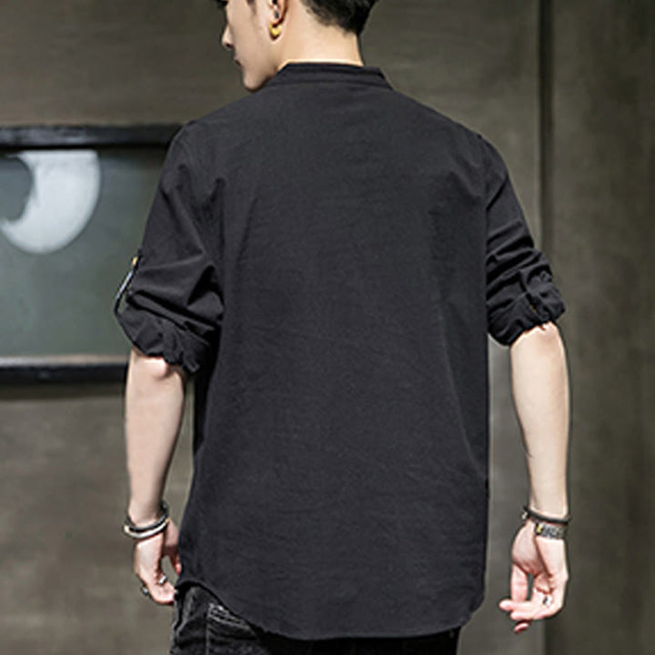 Camicia da uomo in lino con maniche corte e bottoni a metà polpaccio, modello Buddha Stones Summer Solid - image 9