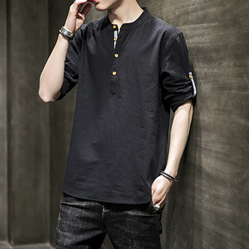 Camicia da uomo in lino con maniche corte e bottoni a metà polpaccio, modello Buddha Stones Summer Solid - image 11