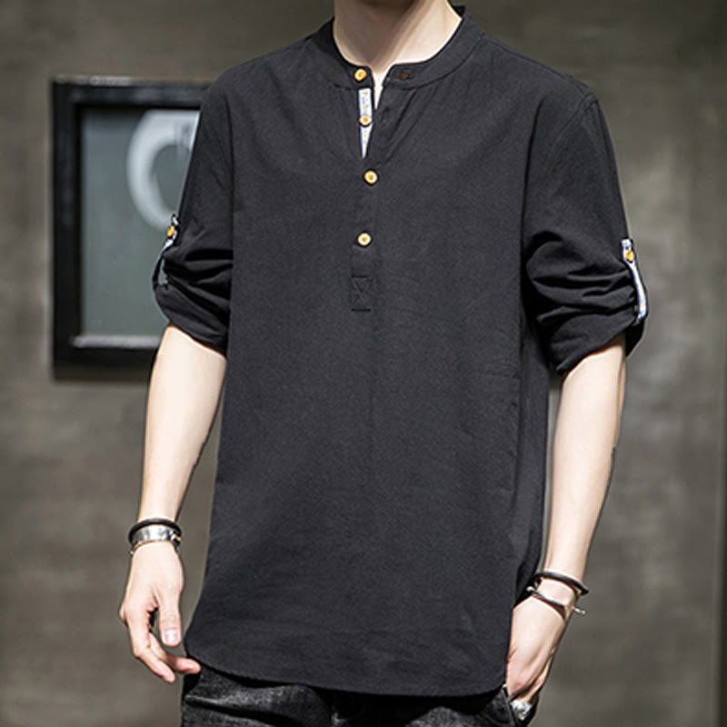 Camicia da uomo in lino con maniche corte e bottoni a metà polpaccio, modello Buddha Stones Summer Solid