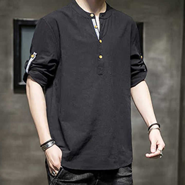 Camicia da uomo in lino con maniche corte e bottoni a metà polpaccio, modello Buddha Stones Summer Solid