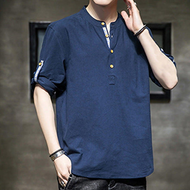 Camicia da uomo in lino con maniche corte e bottoni a metà polpaccio, modello Buddha Stones Summer Solid - image 19