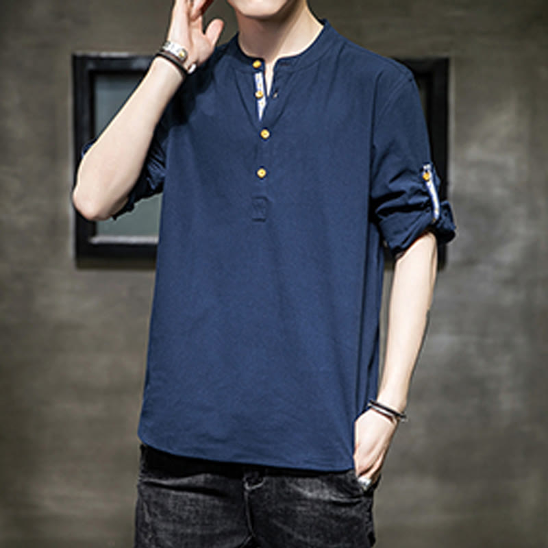 Camicia da uomo in lino con maniche corte e bottoni a metà polpaccio, modello Buddha Stones Summer Solid - image 24