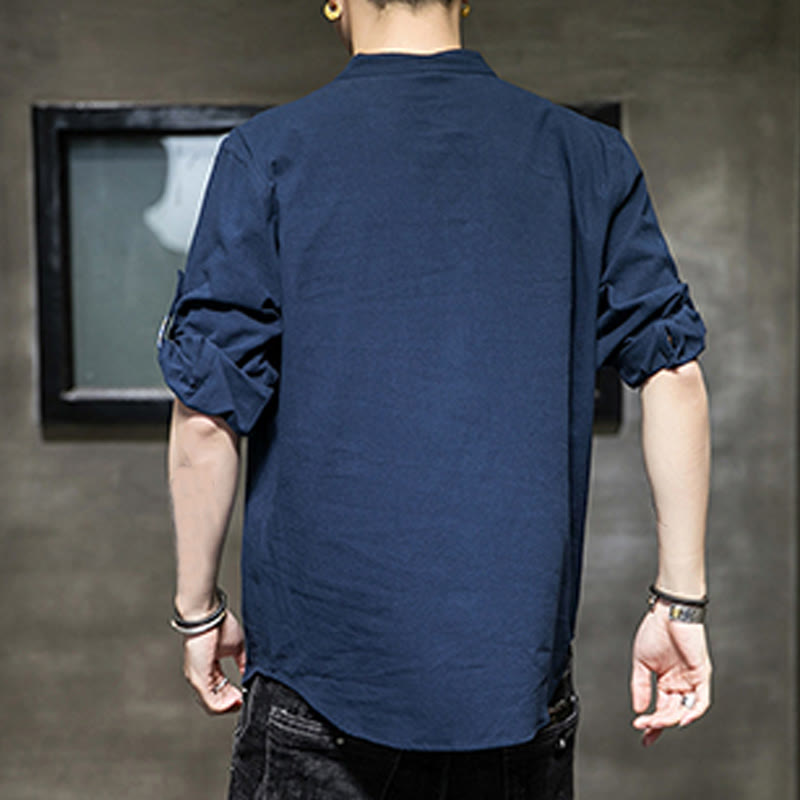 Camicia da uomo in lino con maniche corte e bottoni a metà polpaccio, modello Buddha Stones Summer Solid