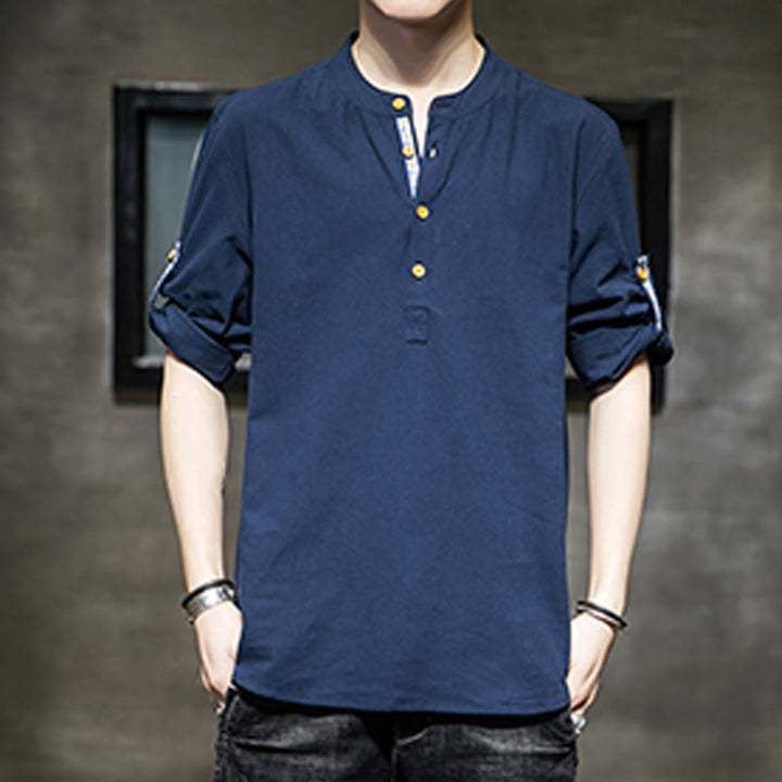 Camicia da uomo in lino con maniche corte e bottoni a metà polpaccio, modello Buddha Stones Summer Solid - image 23