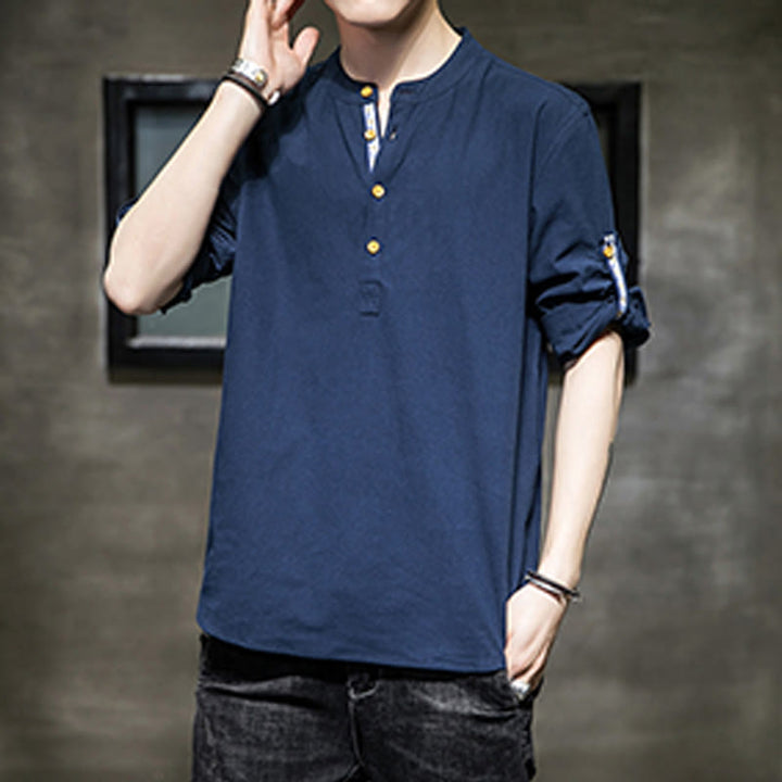 Camicia da uomo in lino con maniche corte e bottoni a metà polpaccio, modello Buddha Stones Summer Solid - image 24