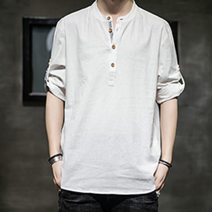 Camicia da uomo in lino con maniche corte e bottoni a metà polpaccio, modello Buddha Stones Summer Solid - image 29