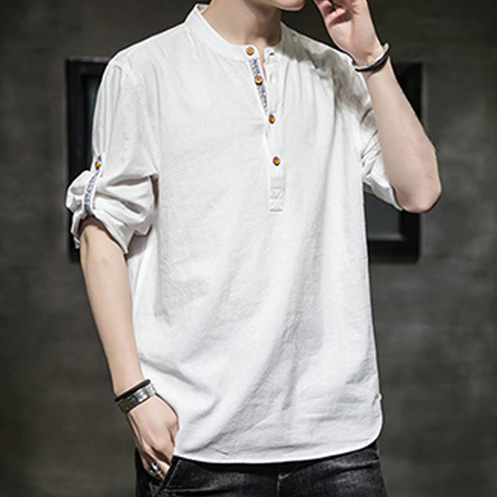 Camicia da uomo in lino con maniche corte e bottoni a metà polpaccio, modello Buddha Stones Summer Solid - image 27