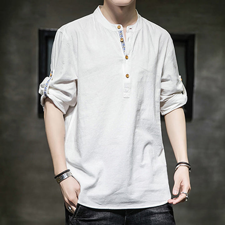 Camicia da uomo in lino con maniche corte e bottoni a metà polpaccio, modello Buddha Stones Summer Solid - image 30