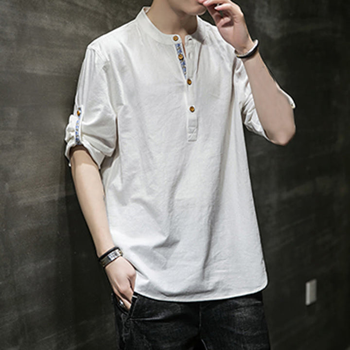 Camicia da uomo in lino con maniche corte e bottoni a metà polpaccio, modello Buddha Stones Summer Solid - image 31